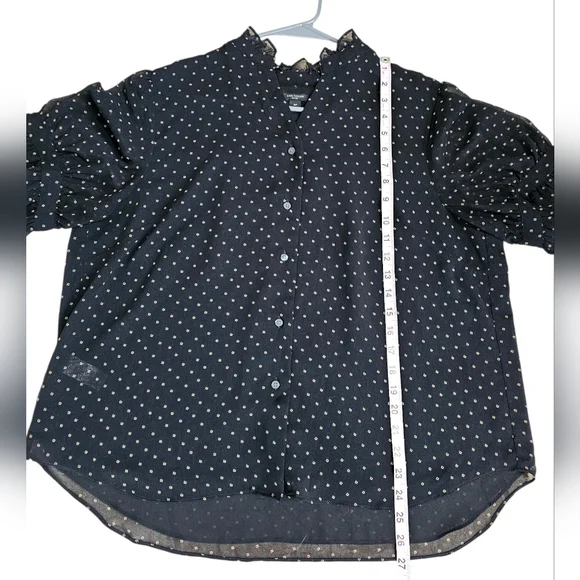 Ann Taylor Women XLP Blouse Black Poly Geometric Button Up Shirt Statement Retro - Picture 6 of 7